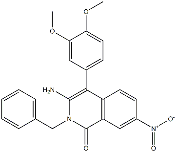 3-amino-2-benzyl-4-(3,4-dimethoxyphenyl)-7-nitro-1,2-dihydroisoquinolin-1-one Struktur