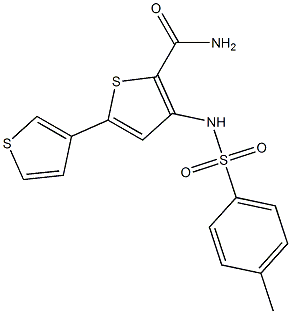 3-{[(4-methylphenyl)sulfonyl]amino}-5-(3-thienyl)thiophene-2-carboxamide Struktur