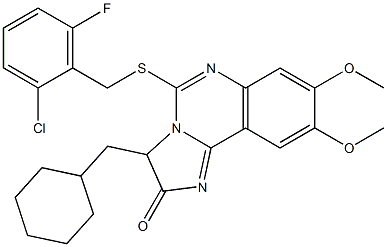 5-[(2-chloro-6-fluorobenzyl)sulfanyl]-3-(cyclohexylmethyl)-8,9-dimethoxyimidazo[1,2-c]quinazolin-2(3H)-one Struktur