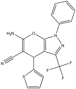 6-amino-1-phenyl-4-(2-thienyl)-3-(trifluoromethyl)-1,4-dihydropyrano[2,3-c]pyrazole-5-carbonitrile Struktur