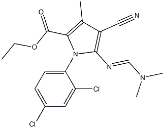 ethyl 4-cyano-1-(2,4-dichlorophenyl)-5-{[(dimethylamino)methylidene]amino}-3-methyl-1H-pyrrole-2-carboxylate Struktur