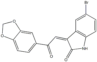 3-[2-(1,3-benzodioxol-5-yl)-2-oxoethylidene]-5-bromoindolin-2-one Struktur