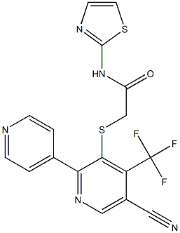 2-{[5-cyano-4-(trifluoromethyl)-2,4'-bipyridin-6-yl]thio}-N-1,3-thiazol-2-ylacetamide Struktur