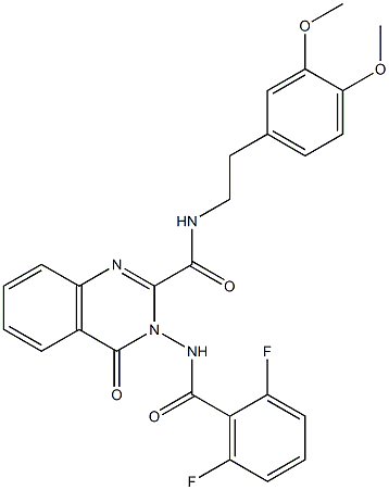 N2-(3,4-dimethoxyphenethyl)-3-[(2,6-difluorobenzoyl)amino]-4-oxo-3,4-dihydroquinazoline-2-carboxamide Struktur