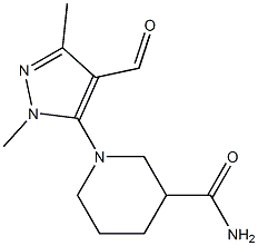 1-(4-formyl-1,3-dimethyl-1H-pyrazol-5-yl)piperidine-3-carboxamide Struktur