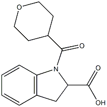 1-(oxan-4-ylcarbonyl)-2,3-dihydro-1H-indole-2-carboxylic acid Struktur