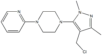 1-[4-(chloromethyl)-1,3-dimethyl-1H-pyrazol-5-yl]-4-(pyridin-2-yl)piperazine Struktur