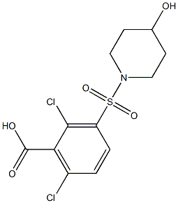 2,6-dichloro-3-[(4-hydroxypiperidine-1-)sulfonyl]benzoic acid Struktur