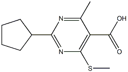 2-cyclopentyl-4-methyl-6-(methylthio)pyrimidine-5-carboxylic acid Struktur