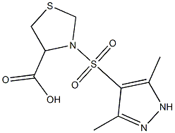 3-[(3,5-dimethyl-1H-pyrazole-4-)sulfonyl]-1,3-thiazolidine-4-carboxylic acid Struktur