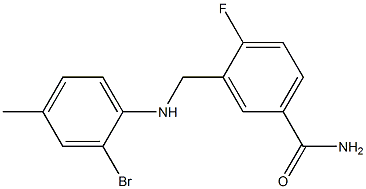 3-{[(2-bromo-4-methylphenyl)amino]methyl}-4-fluorobenzamide Struktur