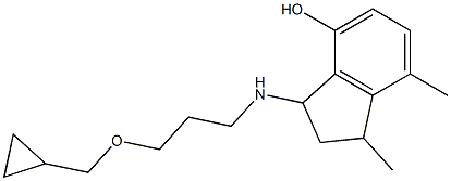 3-{[3-(cyclopropylmethoxy)propyl]amino}-1,7-dimethyl-2,3-dihydro-1H-inden-4-ol Struktur