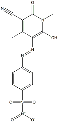 3-Pyridinecarbonitrile,  1,2-dihydro-6-hydroxy-1,4-dimethyl-5-[2-[4-(nitrosulfonyl)phenyl]diazenyl]-2-oxo- Struktur