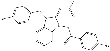 N-[1-[2-(4-bromophenyl)-2-oxoethyl]-3-(4-chlorobenzyl)-1,3-dihydro-2H-benzimidazol-2-ylidene]acetamide Struktur