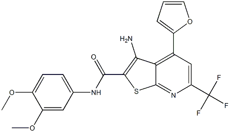 3-amino-N-(3,4-dimethoxyphenyl)-4-(2-furyl)-6-(trifluoromethyl)thieno[2,3-b]pyridine-2-carboxamide Struktur