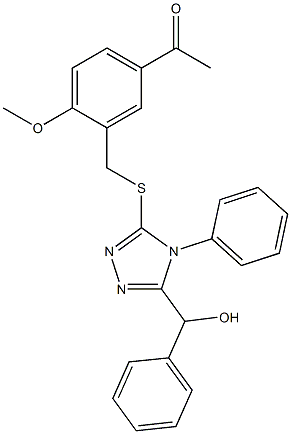 1-{3-[({5-[hydroxy(phenyl)methyl]-4-phenyl-4H-1,2,4-triazol-3-yl}sulfanyl)methyl]-4-methoxyphenyl}ethanone Struktur