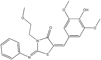 5-(4-hydroxy-3,5-dimethoxybenzylidene)-3-(2-methoxyethyl)-2-(phenylimino)-1,3-thiazolidin-4-one Struktur