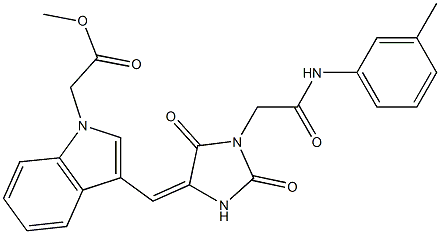 methyl [3-({2,5-dioxo-1-[2-oxo-2-(3-toluidino)ethyl]-4-imidazolidinylidene}methyl)-1H-indol-1-yl]acetate Struktur