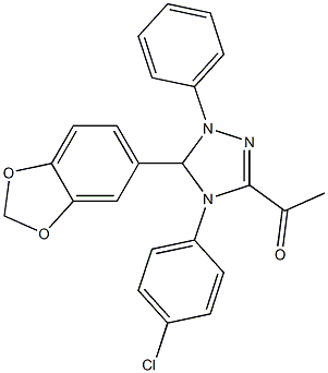 1-[5-(1,3-benzodioxol-5-yl)-4-(4-chlorophenyl)-1-phenyl-4,5-dihydro-1H-1,2,4-triazol-3-yl]ethanone Struktur