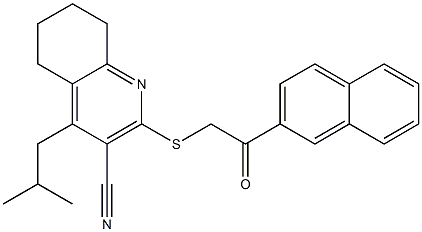 4-isobutyl-2-{[2-(2-naphthyl)-2-oxoethyl]sulfanyl}-5,6,7,8-tetrahydro-3-quinolinecarbonitrile Struktur