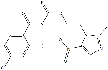 O-(2-{5-nitro-2-methyl-1H-imidazol-1-yl}ethyl) 2,4-dichlorobenzoylthiocarbamate Struktur