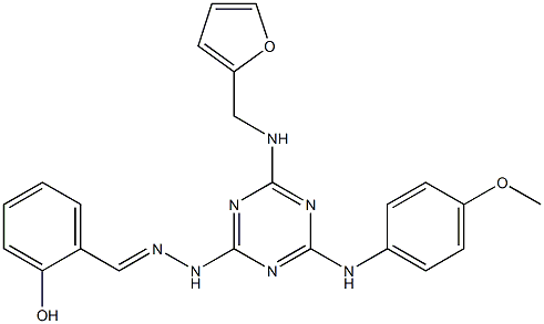 2-hydroxybenzaldehyde [4-[(2-furylmethyl)amino]-6-(4-methoxyanilino)-1,3,5-triazin-2-yl]hydrazone Struktur