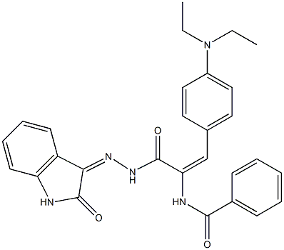 N-(2-[4-(diethylamino)phenyl]-1-{[2-(2-oxo-1,2-dihydro-3H-indol-3-ylidene)hydrazino]carbonyl}vinyl)benzamide Struktur