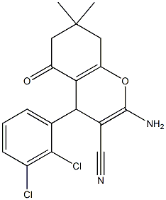 2-amino-4-(2,3-dichlorophenyl)-7,7-dimethyl-5-oxo-5,6,7,8-tetrahydro-4H-chromene-3-carbonitrile Struktur