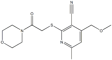 4-(methoxymethyl)-6-methyl-2-{[2-(4-morpholinyl)-2-oxoethyl]sulfanyl}nicotinonitrile Struktur