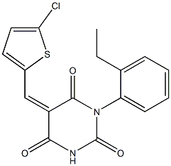 5-[(5-chloro-2-thienyl)methylene]-1-(2-ethylphenyl)-2,4,6(1H,3H,5H)-pyrimidinetrione Struktur