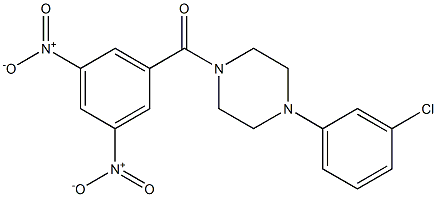 1-{3,5-bisnitrobenzoyl}-4-(3-chlorophenyl)piperazine Struktur