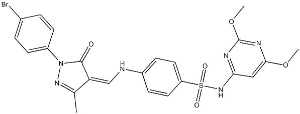 4-({[1-(4-bromophenyl)-3-methyl-5-oxo-1,5-dihydro-4H-pyrazol-4-ylidene]methyl}amino)-N-(2,6-dimethoxy-4-pyrimidinyl)benzenesulfonamide Struktur