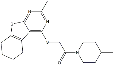 2-methyl-4-{[2-(4-methyl-1-piperidinyl)-2-oxoethyl]sulfanyl}-5,6,7,8-tetrahydro[1]benzothieno[2,3-d]pyrimidine Struktur