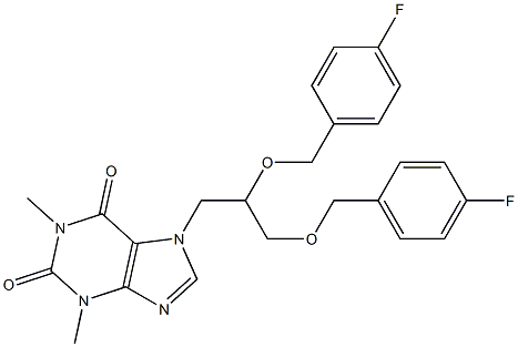 7-{2,3-bis[(4-fluorobenzyl)oxy]propyl}-1,3-dimethyl-3,7-dihydro-1H-purine-2,6-dione Struktur