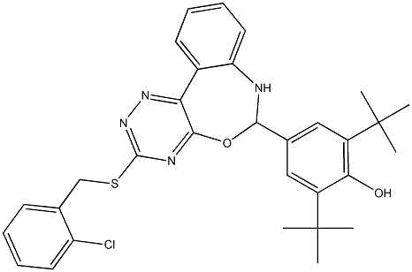 2,6-ditert-butyl-4-{3-[(2-chlorobenzyl)sulfanyl]-6,7-dihydro[1,2,4]triazino[5,6-d][3,1]benzoxazepin-6-yl}phenol Struktur