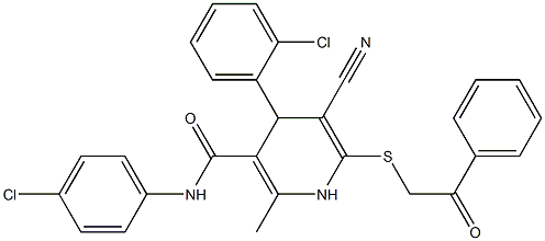 4-(2-chlorophenyl)-N-(4-chlorophenyl)-5-cyano-2-methyl-6-[(2-oxo-2-phenylethyl)sulfanyl]-1,4-dihydro-3-pyridinecarboxamide Struktur