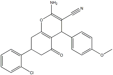 2-amino-7-(2-chlorophenyl)-4-(4-methoxyphenyl)-5-oxo-5,6,7,8-tetrahydro-4H-chromene-3-carbonitrile Struktur