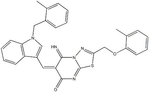 5-imino-6-{[1-(2-methylbenzyl)-1H-indol-3-yl]methylene}-2-[(2-methylphenoxy)methyl]-5,6-dihydro-7H-[1,3,4]thiadiazolo[3,2-a]pyrimidin-7-one Struktur