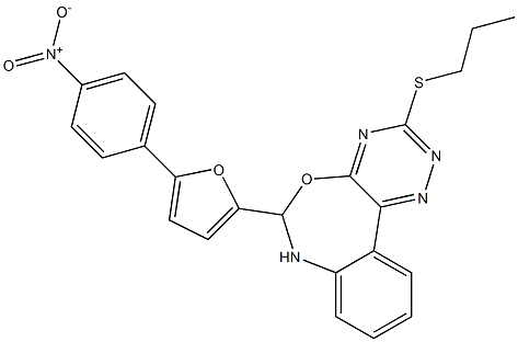 6-(5-{4-nitrophenyl}-2-furyl)-3-(propylsulfanyl)-6,7-dihydro[1,2,4]triazino[5,6-d][3,1]benzoxazepine Struktur