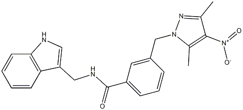 3-({4-nitro-3,5-dimethyl-1H-pyrazol-1-yl}methyl)-N-(1H-indol-3-ylmethyl)benzamide Struktur