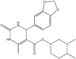 3,4-dimethylcyclohexyl 4-(1,3-benzodioxol-5-yl)-6-methyl-2-oxo-1,2,3,4-tetrahydro-5-pyrimidinecarboxylate Struktur