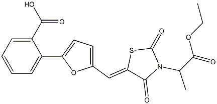 2-(5-{[3-(2-ethoxy-1-methyl-2-oxoethyl)-2,4-dioxo-1,3-thiazolidin-5-ylidene]methyl}-2-furyl)benzoic acid Struktur