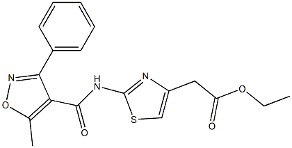 ethyl (2-{[(5-methyl-3-phenyl-4-isoxazolyl)carbonyl]amino}-1,3-thiazol-4-yl)acetate Struktur