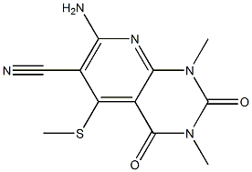 7-amino-1,3-dimethyl-5-(methylsulfanyl)-2,4-dioxo-1,2,3,4-tetrahydropyrido[2,3-d]pyrimidine-6-carbonitrile Struktur