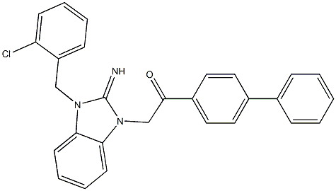 1-[1,1'-biphenyl]-4-yl-2-[3-(2-chlorobenzyl)-2-imino-2,3-dihydro-1H-benzimidazol-1-yl]ethanone Struktur