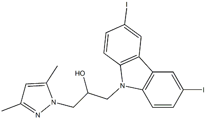 1-(3,6-diiodo-9H-carbazol-9-yl)-3-(3,5-dimethyl-1H-pyrazol-1-yl)-2-propanol Struktur