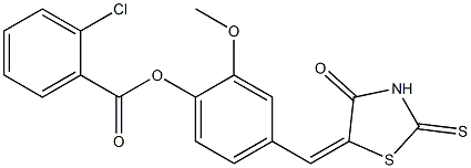 2-methoxy-4-[(4-oxo-2-thioxo-1,3-thiazolidin-5-ylidene)methyl]phenyl 2-chlorobenzoate Struktur