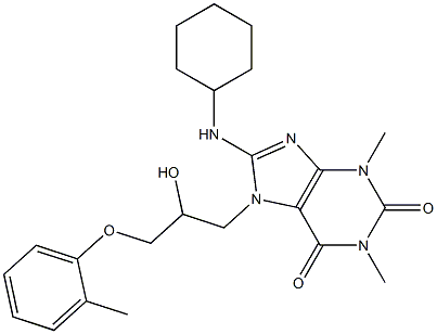 8-(cyclohexylamino)-7-[2-hydroxy-3-(2-methylphenoxy)propyl]-1,3-dimethyl-3,7-dihydro-1H-purine-2,6-dione Struktur