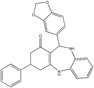 11-(1,3-benzodioxol-5-yl)-3-phenyl-2,3,4,5,10,11-hexahydro-1H-dibenzo[b,e][1,4]diazepin-1-one Struktur