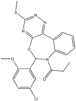 4-chloro-2-[3-(methylsulfanyl)-7-propionyl-6,7-dihydro[1,2,4]triazino[5,6-d][3,1]benzoxazepin-6-yl]phenyl methyl ether Struktur